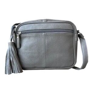 NWT Genuine Leather Gray Crossbody Bag with tassel